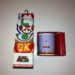 Nintendo Super Mario Mug + Socks (5ct) Bundle NEW Official